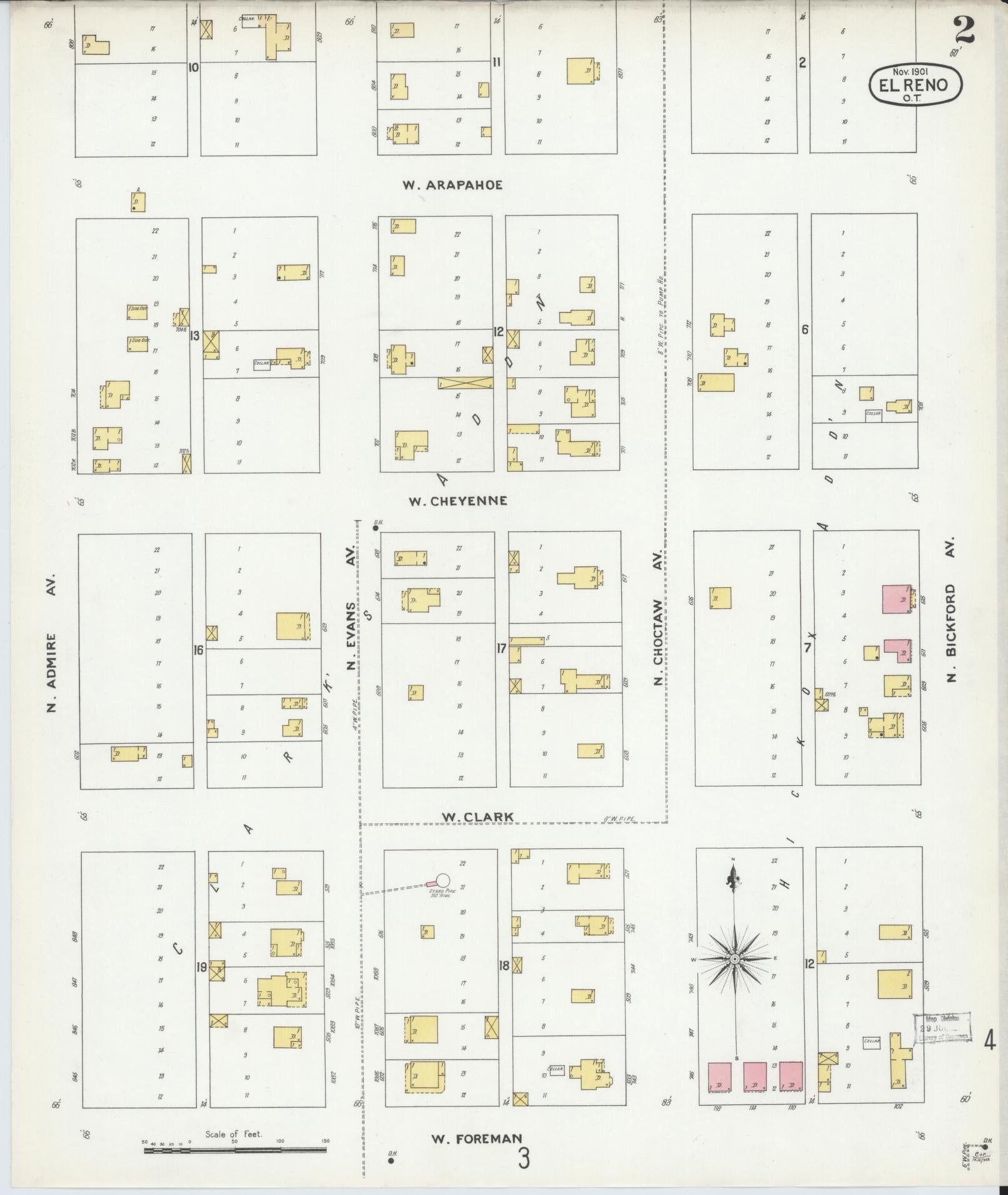 Sanborn Fire Insurance Map from El Reno, Canadian County, Oklahoma (1901), Sheet #0002 - Historic Sanborn Fire Insurance Map Print, vintage old map wall art, antique decor, genealogy gift, Oklahoma Oklahoma map