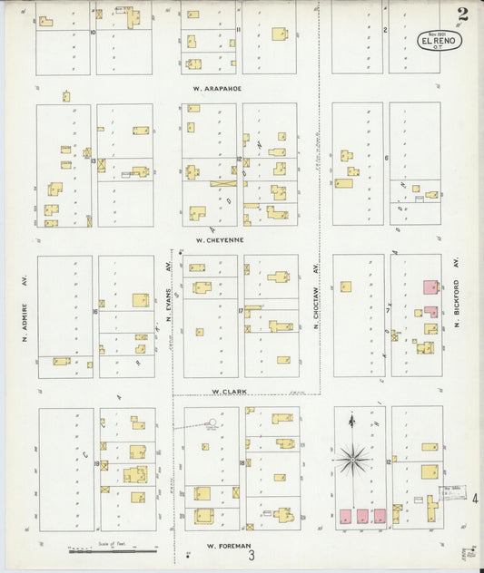 Sanborn Fire Insurance Map from El Reno, Canadian County, Oklahoma (1901), Sheet #0002 - Historic Sanborn Fire Insurance Map Print, vintage old map wall art, antique decor, genealogy gift, Oklahoma Oklahoma map