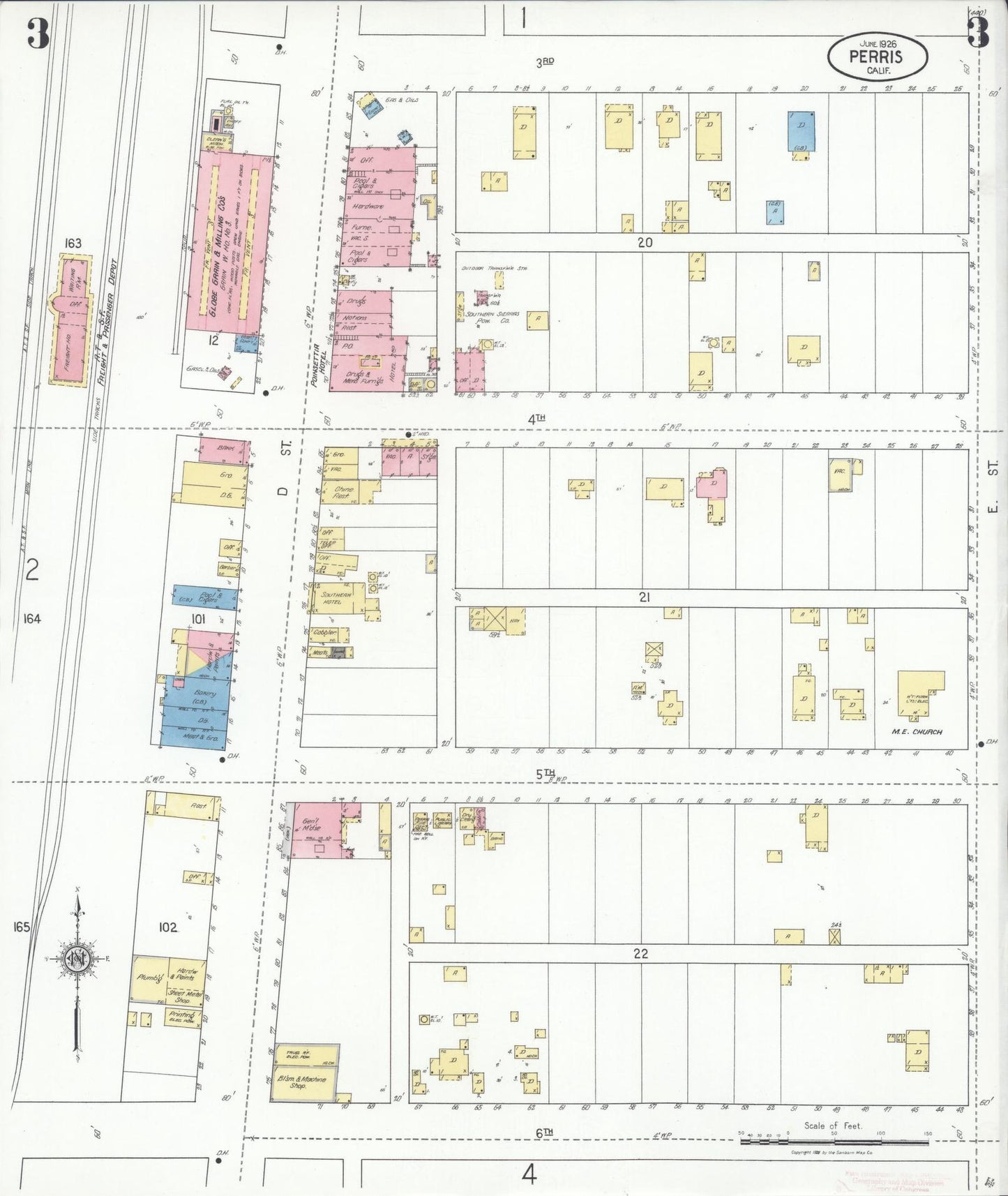 Sanborn Fire Insurance Map from Perris, Riverside County, California (1926), Sheet #0003 - Complete Map Set gallery image, historic Sanborn map, vintage wall art, California California