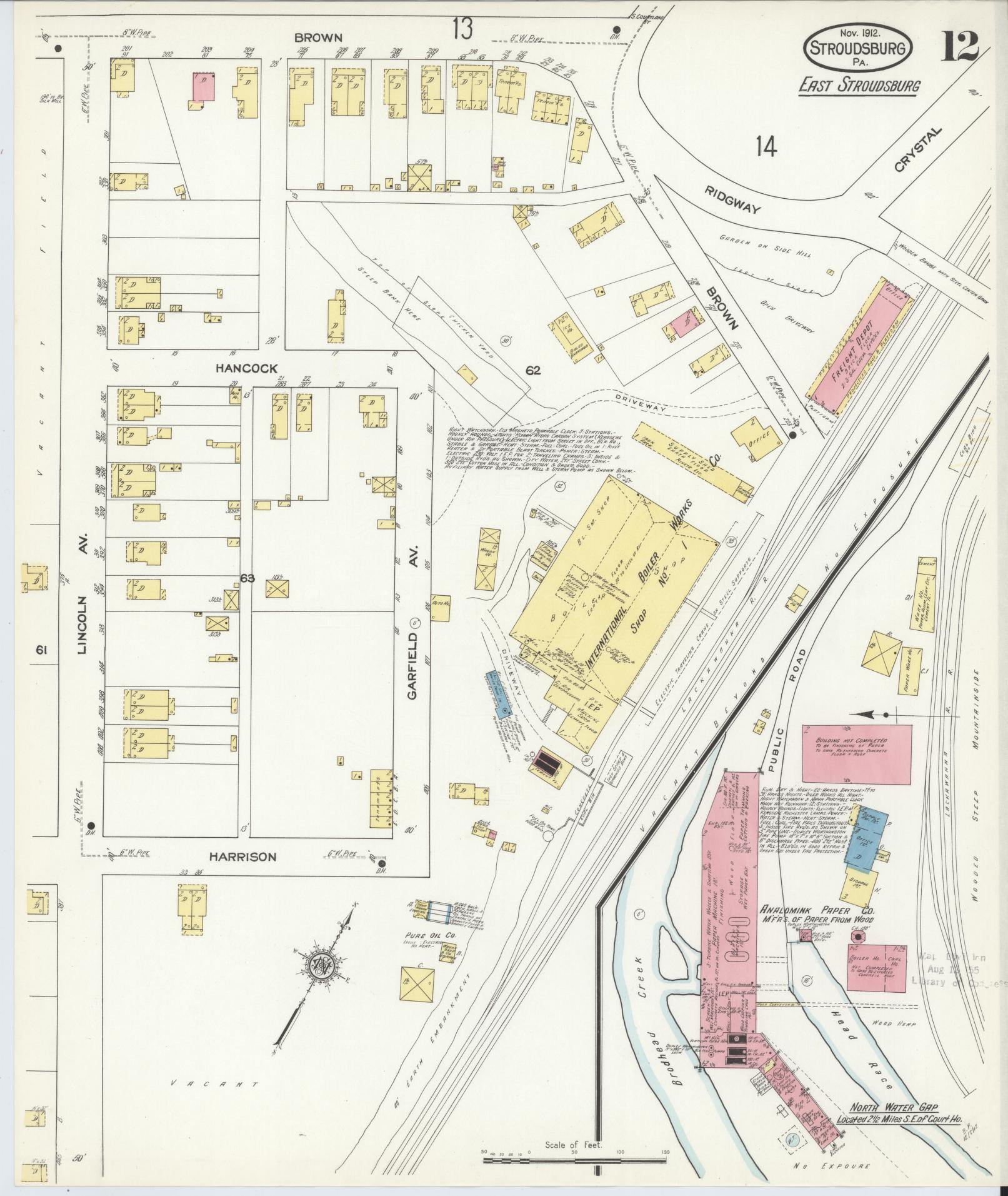 Sanborn Fire Insurance Map from Stroudsburg, Monroe County, Pennsylvania (1912), Sheet #0012 - Complete Map Set gallery image, historic Sanborn map, vintage wall art, Pennsylvania Pennsylvania