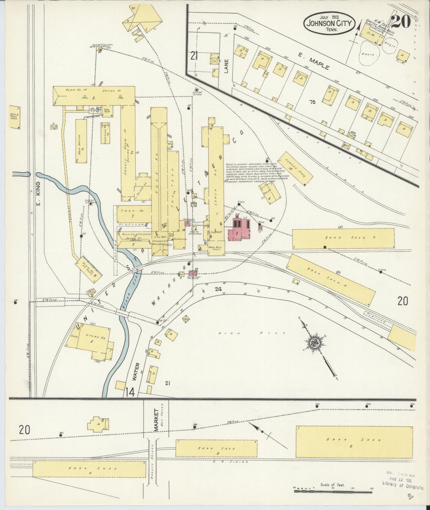 Sanborn Fire Insurance Map from Johnson City, Washington County, Tennessee (1913), Sheet #0020 - Historic Sanborn Fire Insurance Map Print, vintage old map wall art, antique decor, genealogy gift, Tennessee Tennessee map