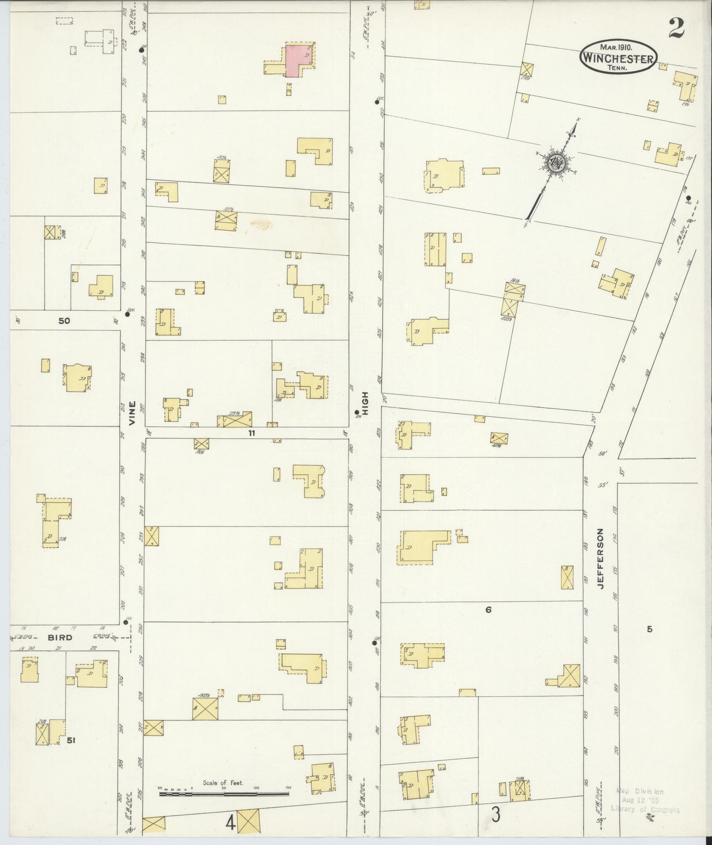 Sanborn Fire Insurance Map from Winchester, Franklin County, Tennessee (1910), Sheet #0002 - Complete Map Set gallery image, historic Sanborn map, vintage wall art, Tennessee Tennessee