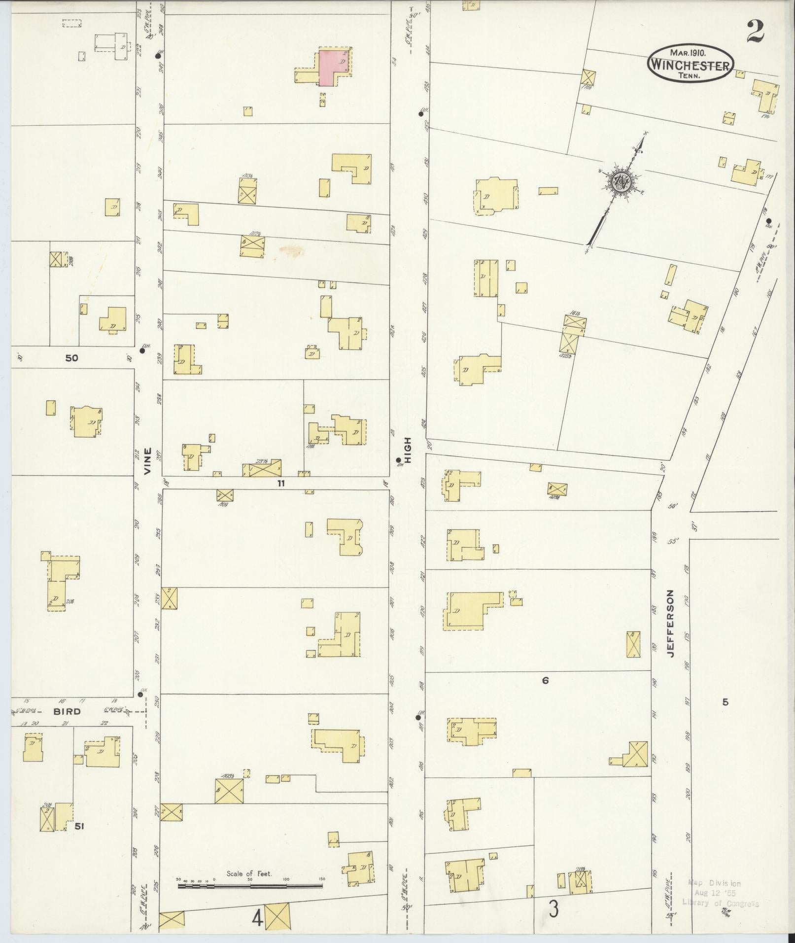 Sanborn Fire Insurance Map from Winchester, Franklin County, Tennessee (1910), Sheet #0002 - Complete Map Set gallery image, historic Sanborn map, vintage wall art, Tennessee Tennessee