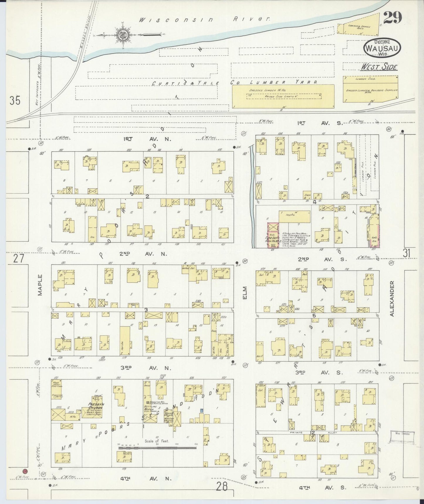 Sanborn Fire Insurance Map from Wausau, Marathon County, Wisconsin (1912), Sheet #0029 - Complete Map Set gallery image, historic Sanborn map, vintage wall art, Wisconsin Wisconsin