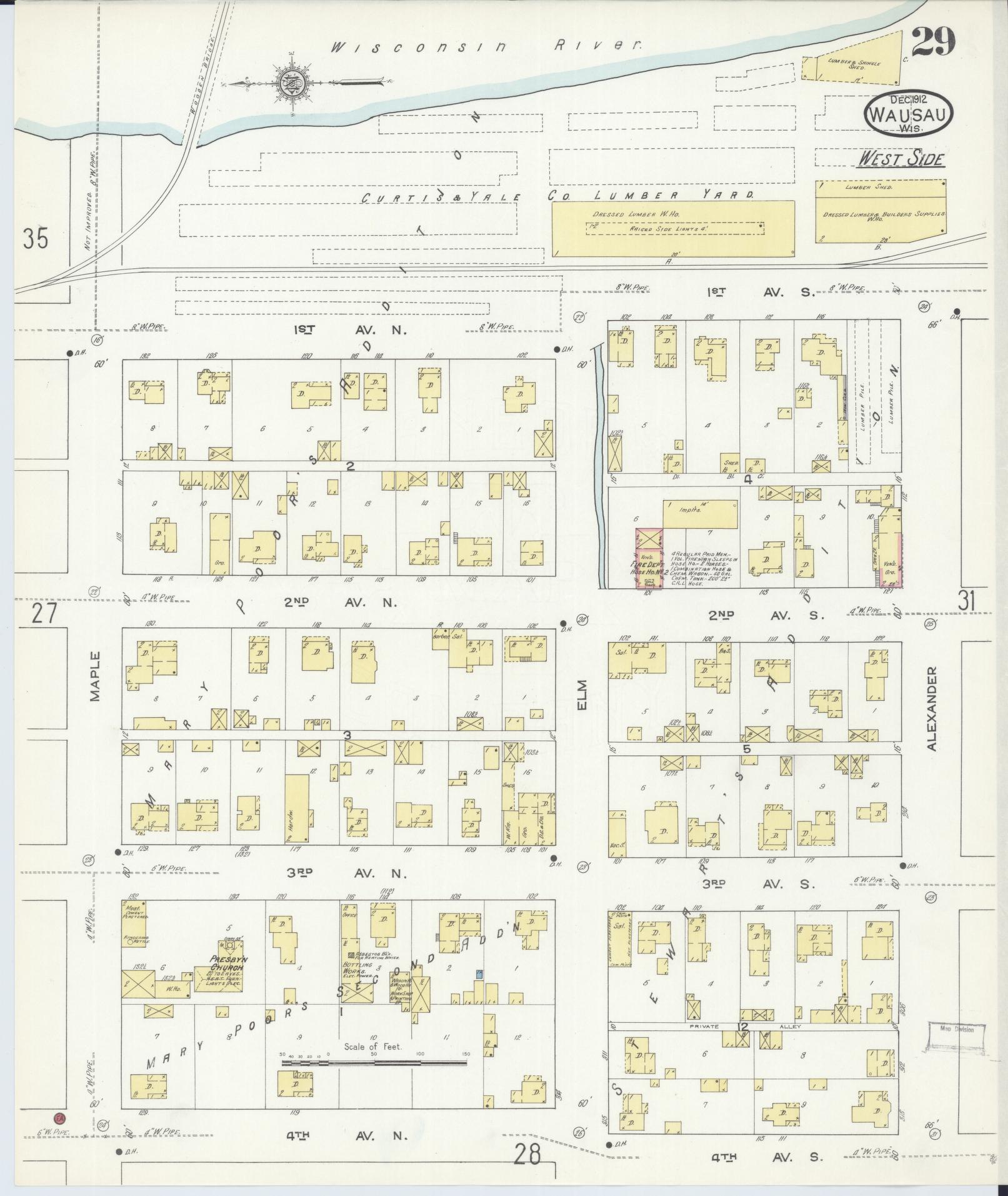 Sanborn Fire Insurance Map from Wausau, Marathon County, Wisconsin (1912), Sheet #0029 - Complete Map Set gallery image, historic Sanborn map, vintage wall art, Wisconsin Wisconsin