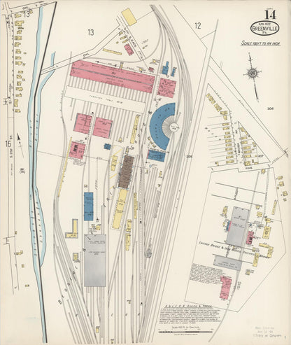 Sanborn Fire Insurance Map from Greenville, Mercer County, Pennsylvania (1922), Sheet #0014 - Historic Sanborn Fire Insurance Map Print, vintage old map wall art, antique decor, genealogy gift, Pennsylvania Pennsylvania map
