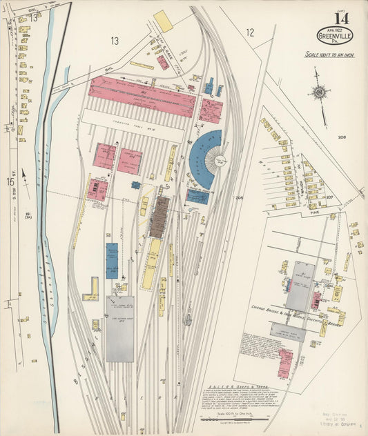 Sanborn Fire Insurance Map from Greenville, Mercer County, Pennsylvania (1922), Sheet #0014 - Historic Sanborn Fire Insurance Map Print, vintage old map wall art, antique decor, genealogy gift, Pennsylvania Pennsylvania map
