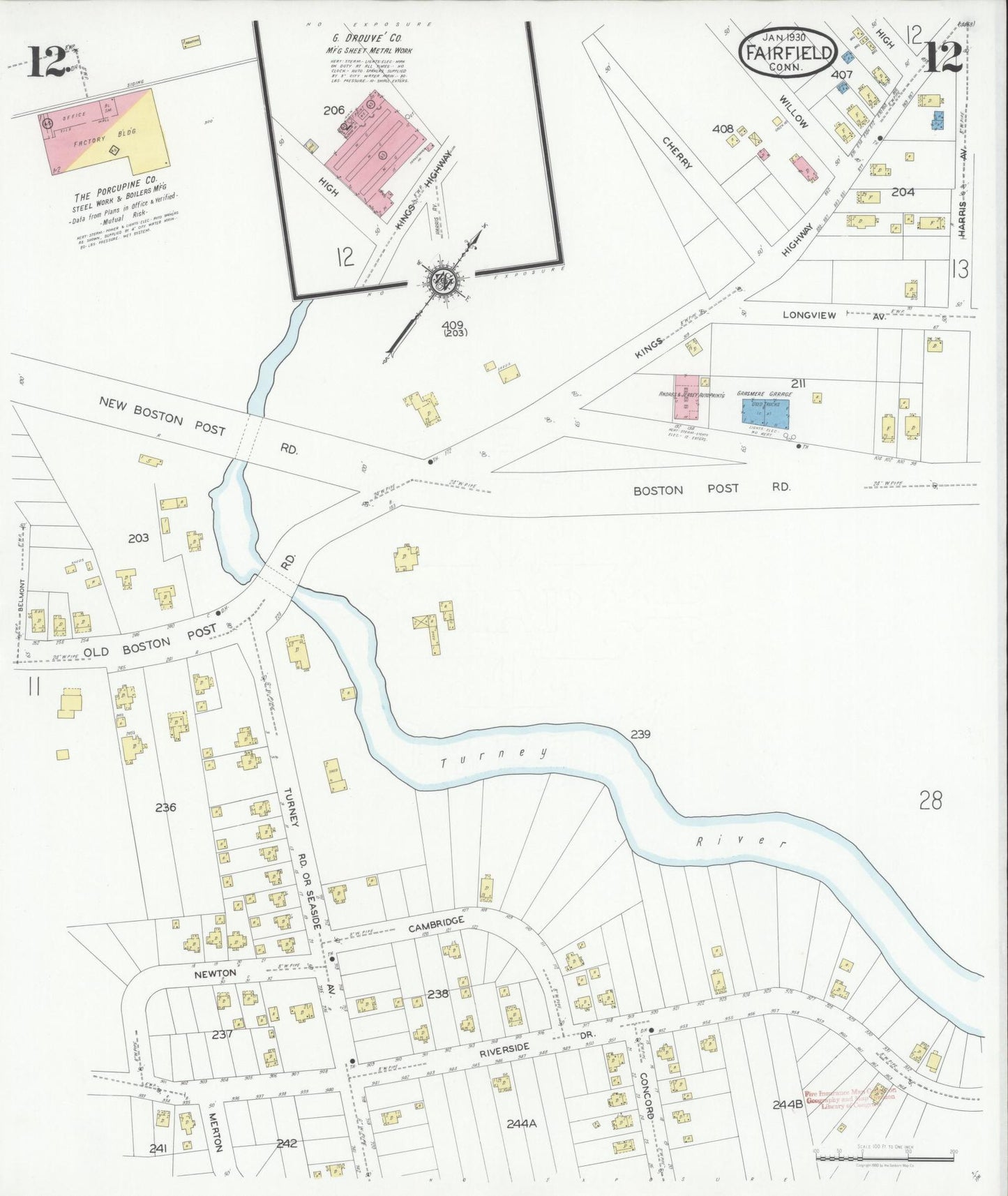 Sanborn Fire Insurance Map from Fairfield, Fairfield County, Connecticut (1930), Sheet #0012 - Complete Map Set gallery image, historic Sanborn map, vintage wall art, Connecticut Connecticut