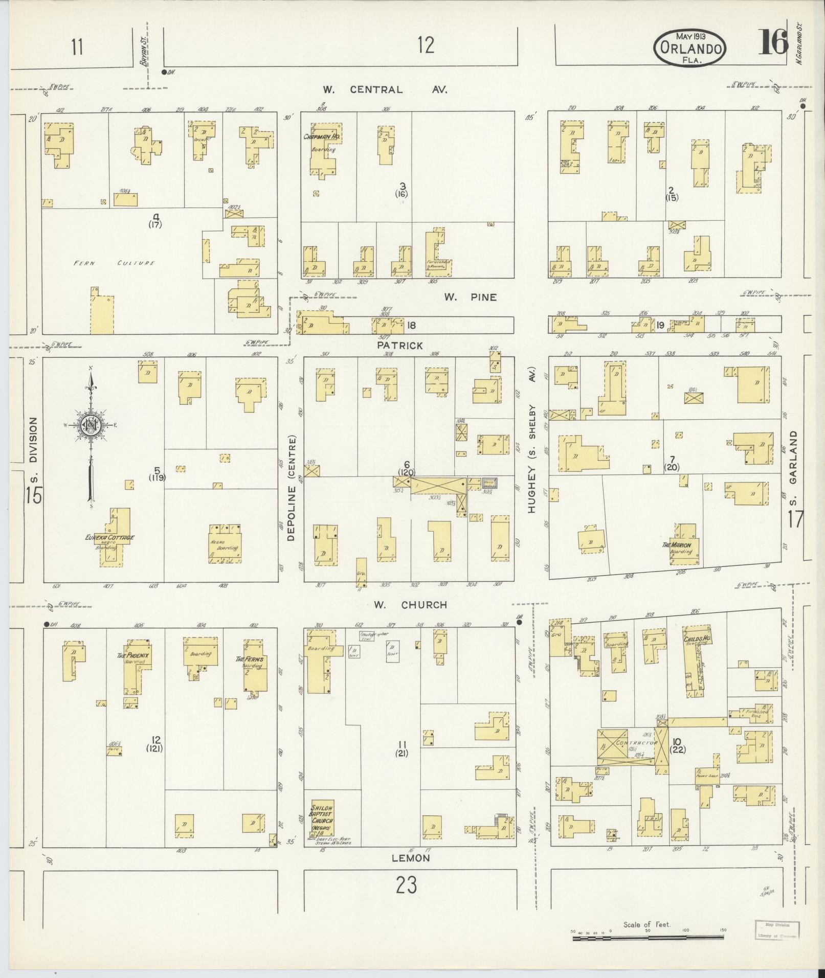 Sanborn Fire Insurance Map from Orlando, Orange County, Florida (1913), Sheet #0016 - Historic Sanborn Fire Insurance Map Print, vintage old map wall art, antique decor, genealogy gift, Florida Florida map