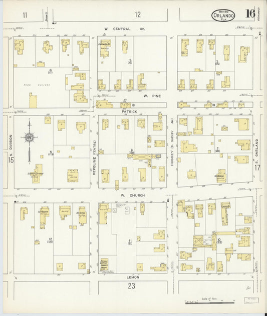 Sanborn Fire Insurance Map from Orlando, Orange County, Florida (1913), Sheet #0016 - Historic Sanborn Fire Insurance Map Print, vintage old map wall art, antique decor, genealogy gift, Florida Florida map