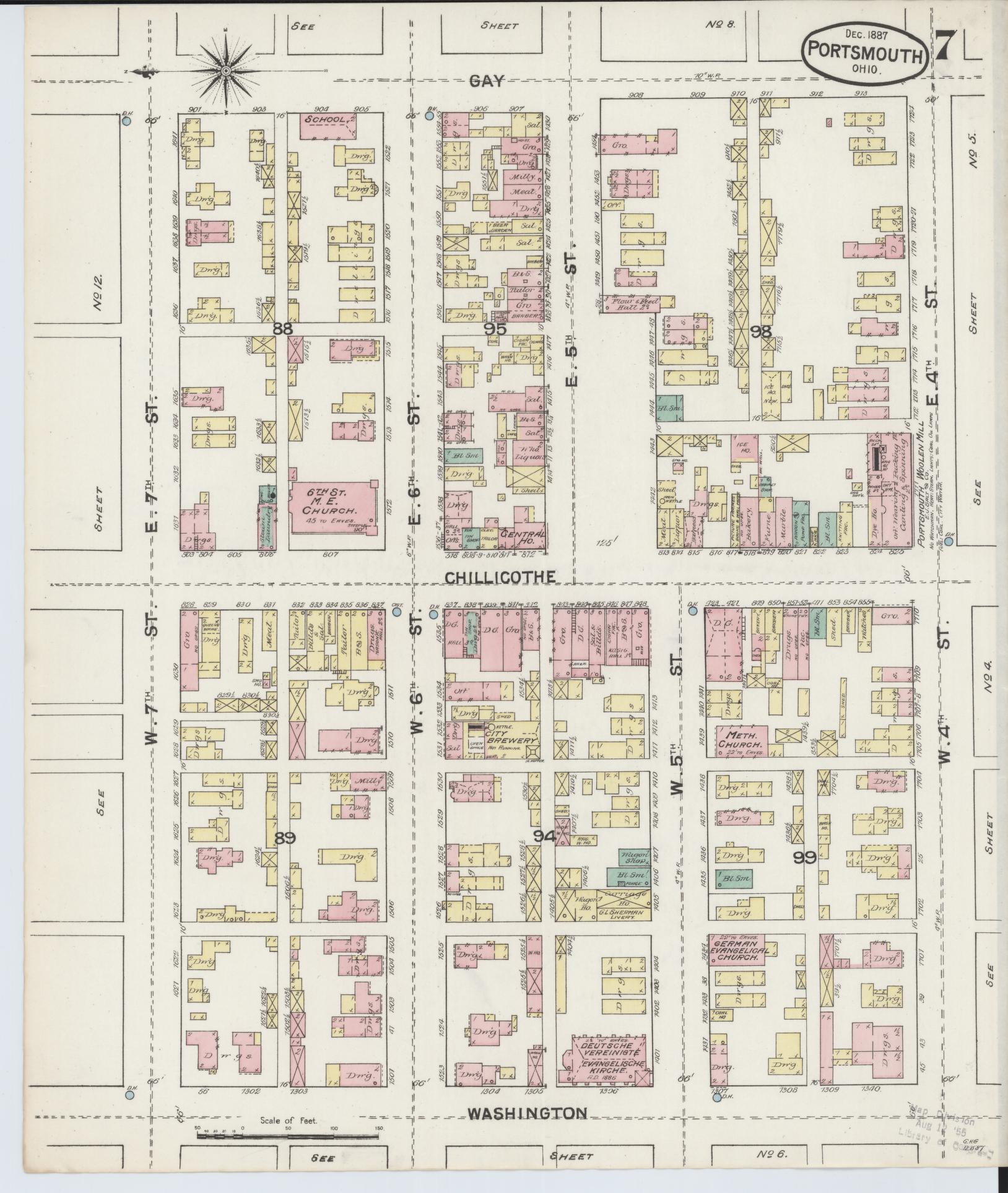 Sanborn Fire Insurance Map from Portsmouth, Scioto County, Ohio (1887), Sheet #0007 - Complete Map Set gallery image, historic Sanborn map, vintage wall art, Ohio Ohio