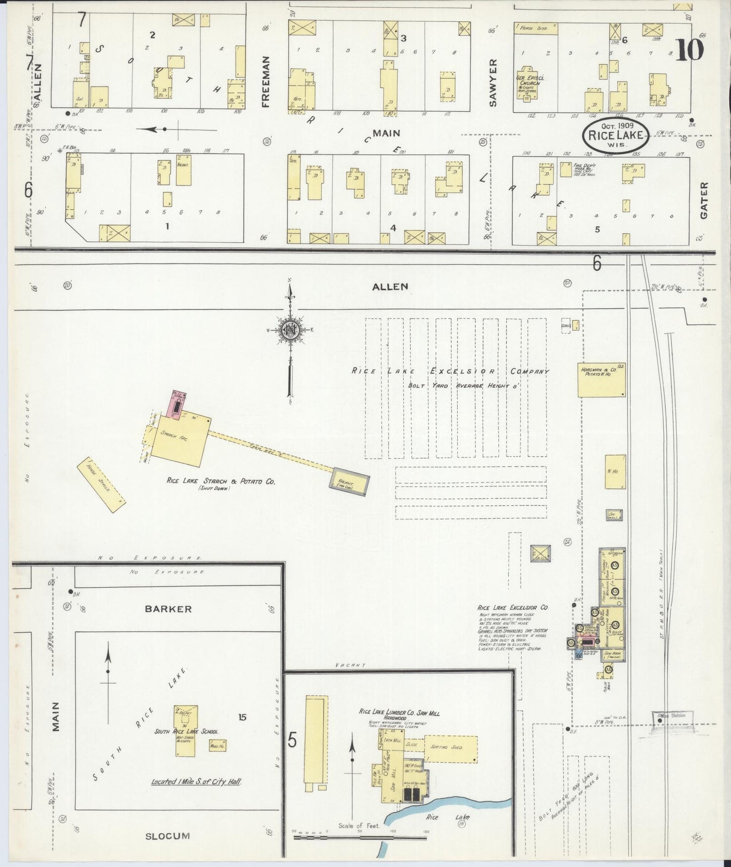 Sanborn Fire Insurance Map from Rice Lake, Barron County, Wisconsin (1909), Sheet #0010 - Historic Sanborn Fire Insurance Map Print, vintage old map wall art, antique decor, genealogy gift, Wisconsin Wisconsin map