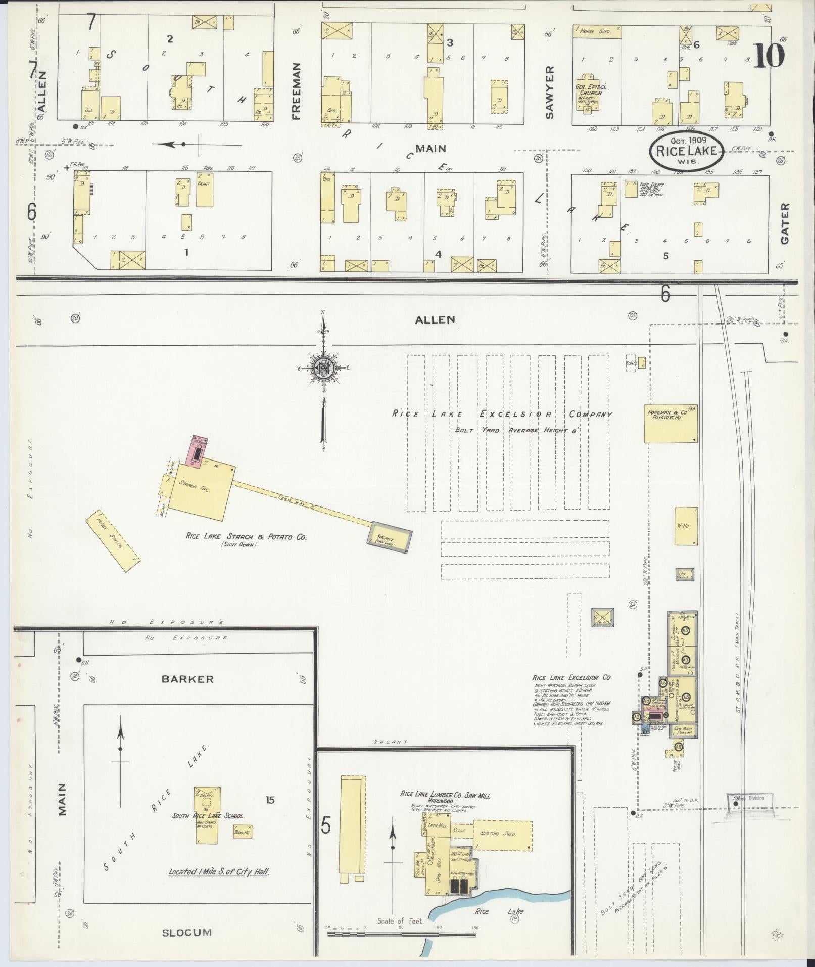 Sanborn Fire Insurance Map from Rice Lake, Barron County, Wisconsin (1909), Sheet #0010 - Historic Sanborn Fire Insurance Map Print, vintage old map wall art, antique decor, genealogy gift, Wisconsin Wisconsin map