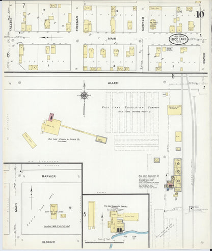 Sanborn Fire Insurance Map from Rice Lake, Barron County, Wisconsin (1909), Sheet #0010 - Historic Sanborn Fire Insurance Map Print, vintage old map wall art, antique decor, genealogy gift, Wisconsin Wisconsin map