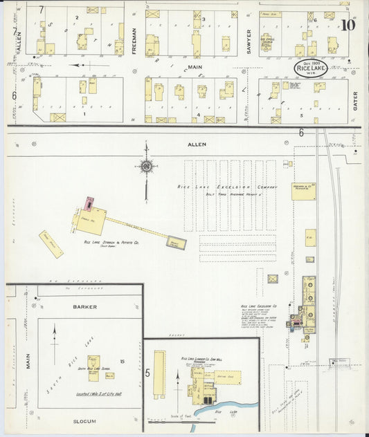 Sanborn Fire Insurance Map from Rice Lake, Barron County, Wisconsin (1909), Sheet #0010 - Historic Sanborn Fire Insurance Map Print, vintage old map wall art, antique decor, genealogy gift, Wisconsin Wisconsin map