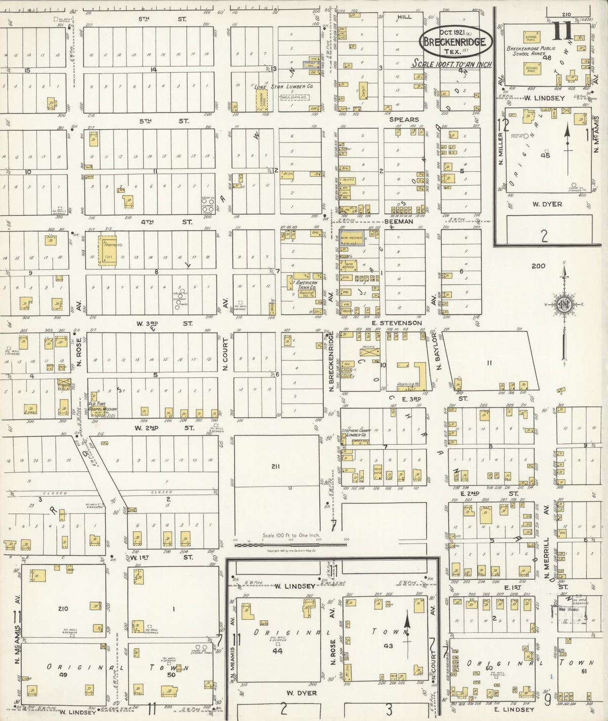 Sanborn Fire Insurance Map from Breckenridge, Stephens County, Texas (1921), Sheet #0011 - Complete Map Set gallery image, historic Sanborn map, vintage wall art, Texas Texas