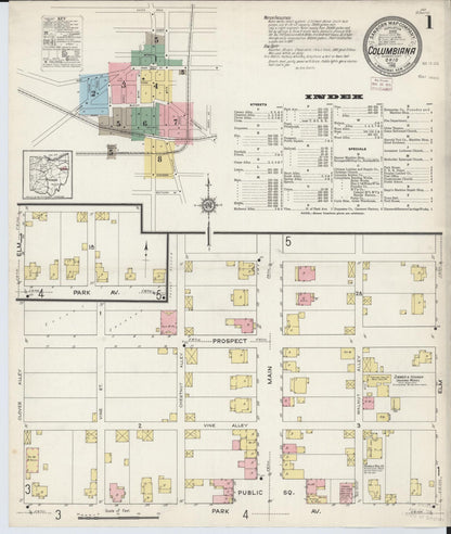 Sanborn Fire Insurance Map from Columbiana, Columbiana County, Ohio (1915), Sheet #0001 - Historic Sanborn Fire Insurance Map Print, vintage old map wall art, antique decor, genealogy gift, Ohio Ohio map