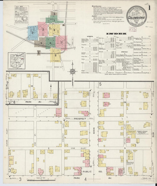 Sanborn Fire Insurance Map from Columbiana, Columbiana County, Ohio (1915), Sheet #0001 - Historic Sanborn Fire Insurance Map Print, vintage old map wall art, antique decor, genealogy gift, Ohio Ohio map