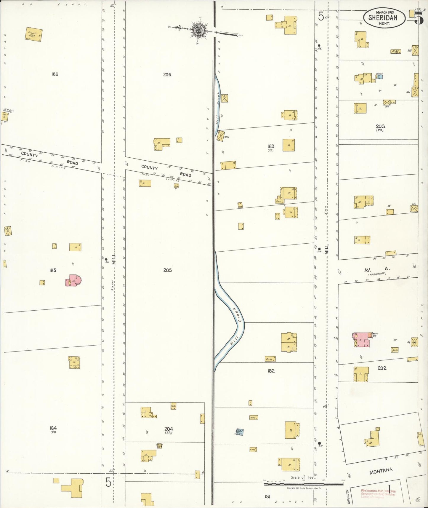 Sanborn Fire Insurance Map from Sheridan, Madison County, Montana (1921), Sheet #0005 - Complete Map Set gallery image, historic Sanborn map, vintage wall art, Montana Montana