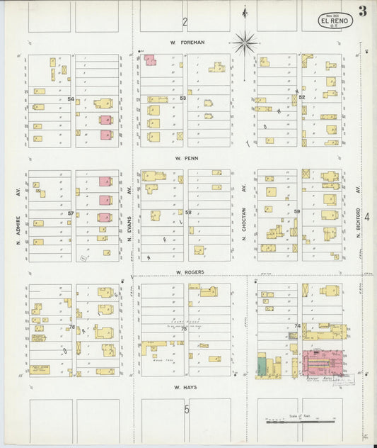 Sanborn Fire Insurance Map from El Reno, Canadian County, Oklahoma (1901), Sheet #0003 - Historic Sanborn Fire Insurance Map Print, vintage old map wall art, antique decor, genealogy gift, Oklahoma Oklahoma map