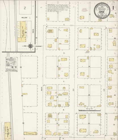 Sanborn Fire Insurance Map from Ione, Morrow County, Oregon (1910), Sheet #0001 - Complete Map Set gallery image, historic Sanborn map, vintage wall art, Oregon Oregon