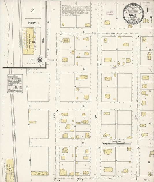 Sanborn Fire Insurance Map from Ione, Morrow County, Oregon (1910), Sheet #0001 - Complete Map Set gallery image, historic Sanborn map, vintage wall art, Oregon Oregon