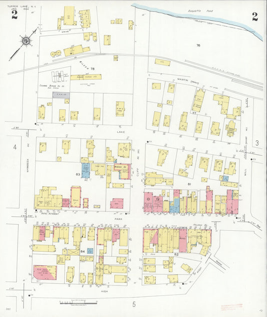 Sanborn Fire Insurance Map from Tupper Lake, Franklin County, New York (1934), Sheet #0002 - Historic Sanborn Fire Insurance Map Print, vintage old map wall art, antique decor, genealogy gift, New York New York map