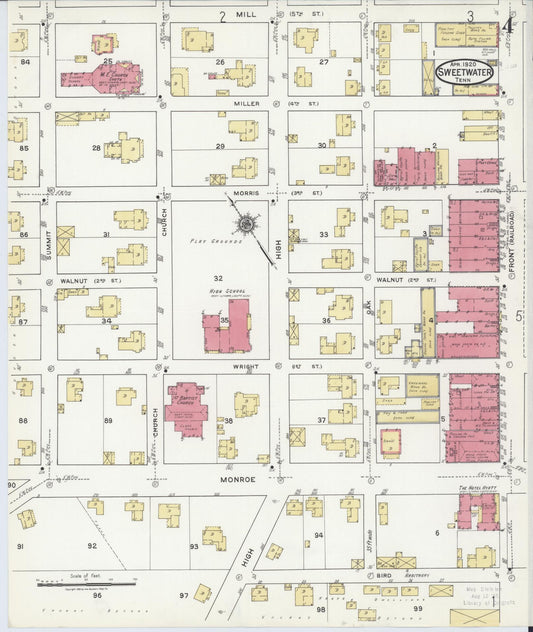 Sanborn Fire Insurance Map from Sweetwater, Monroe County, Tennessee (1920), Sheet #0004 - Historic Sanborn Fire Insurance Map Print, vintage old map wall art, antique decor, genealogy gift, Tennessee Tennessee map