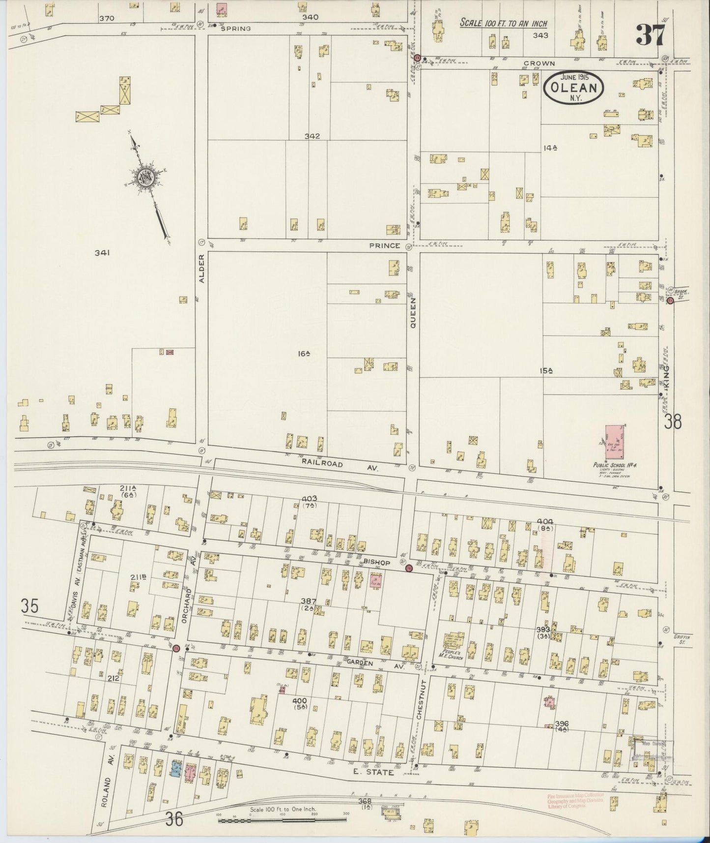 Sanborn Fire Insurance Map from Olean, Cattaraugus County, New York (1915), Sheet #0037 - Complete Map Set gallery image, historic Sanborn map, vintage wall art, New York New York
