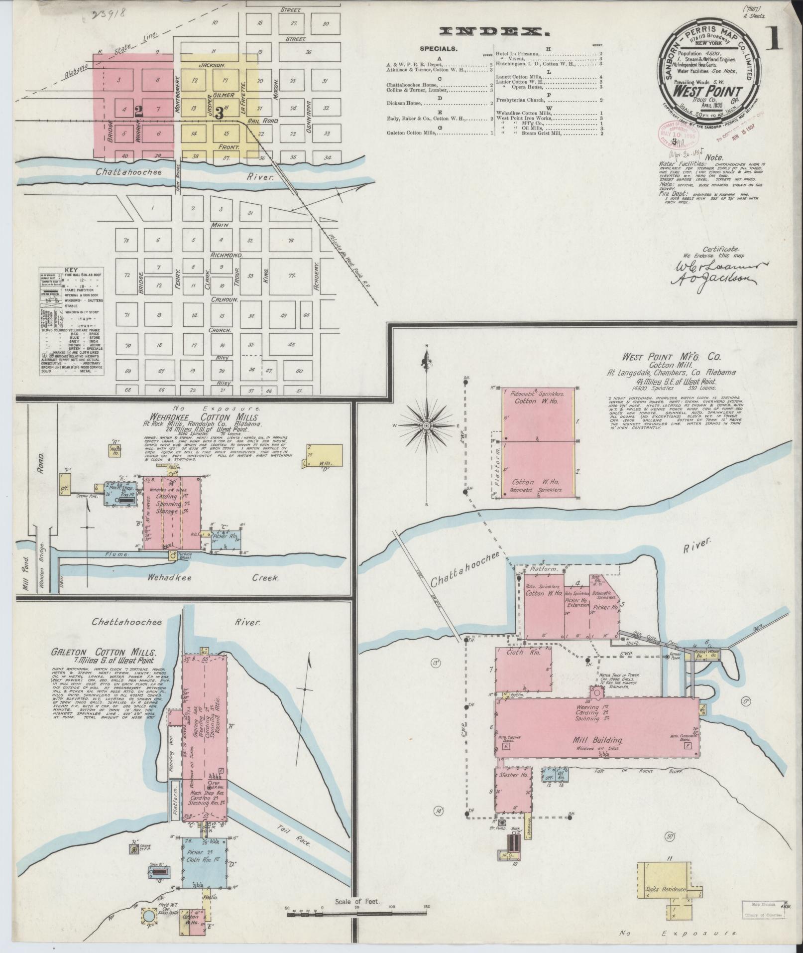 Sanborn Fire Insurance Map from West Point, Troup County, Georgia (1895), Sheet #0001 - Historic Sanborn Fire Insurance Map Print, vintage old map wall art, antique decor, genealogy gift, Georgia Georgia map