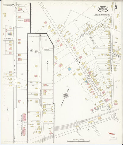 Sanborn Fire Insurance Map from Newark, New Castle County, Delaware (1915), Sheet #0009 - Complete Map Set gallery image, historic Sanborn map, vintage wall art, Delaware Delaware