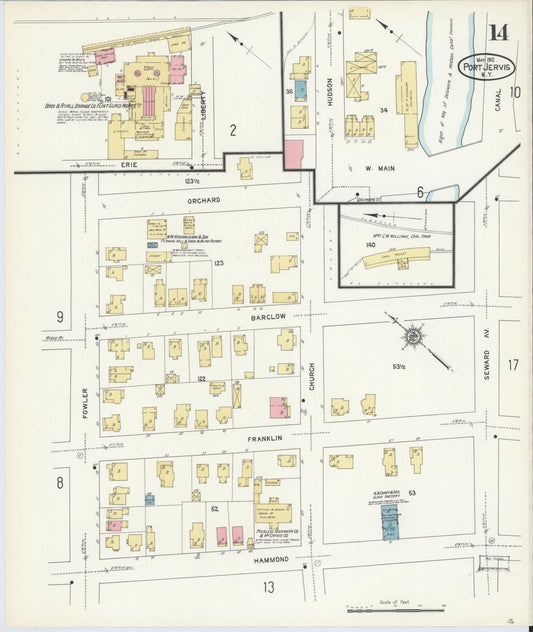 Sanborn Fire Insurance Map from Port Jervis, Orange County, New York (1912), Sheet #0014 - Historic Sanborn Fire Insurance Map Print, vintage old map wall art, antique decor, genealogy gift, New York New York map