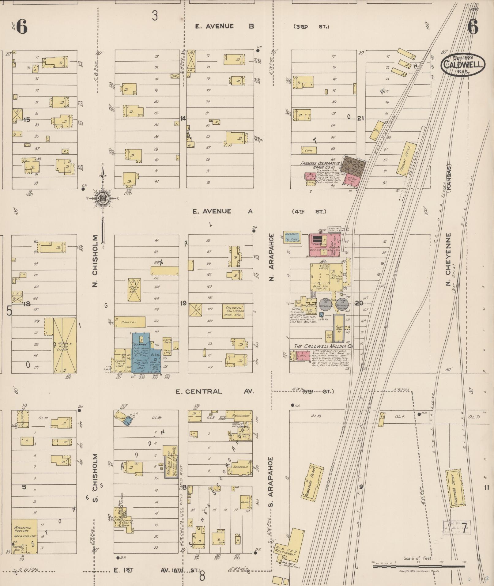 Sanborn Fire Insurance Map from Caldwell, Sumner County, Kansas (1922), Sheet #0006 - Historic Sanborn Fire Insurance Map Print, vintage old map wall art, antique decor, genealogy gift, Kansas Kansas map