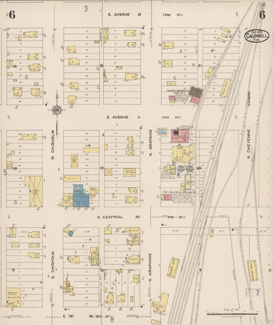 Sanborn Fire Insurance Map from Caldwell, Sumner County, Kansas (1922), Sheet #0006 - Historic Sanborn Fire Insurance Map Print, vintage old map wall art, antique decor, genealogy gift, Kansas Kansas map