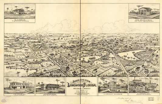 Bird's eye view of Longwood, Florida, Orange County 1885. (1885) – Historic Bird’s-Eye View Panorama Print
