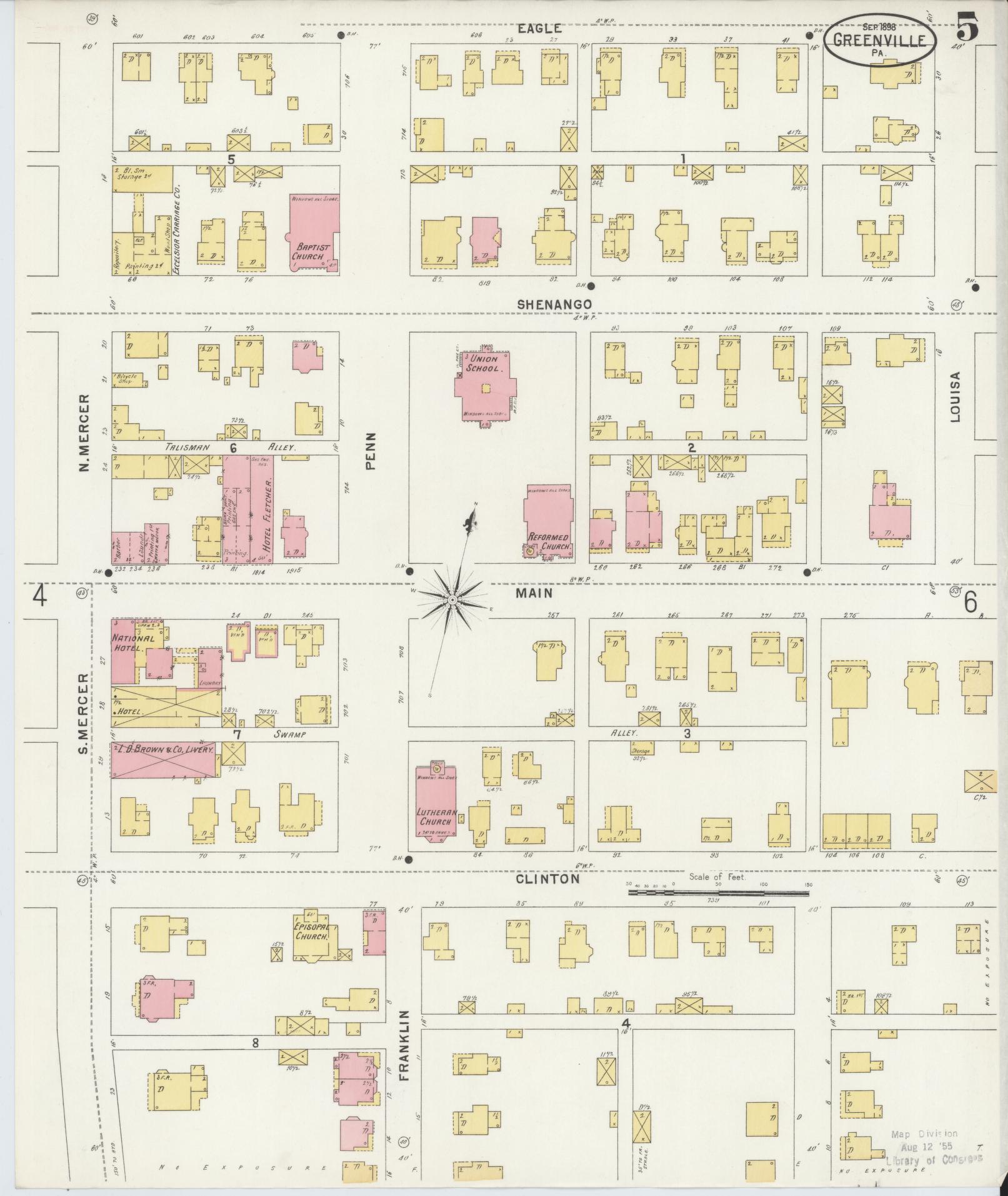Sanborn Fire Insurance Map from Greenville, Mercer County, Pennsylvania (1898), Sheet #0005 - Historic Sanborn Fire Insurance Map Print, vintage old map wall art, antique decor, genealogy gift, Pennsylvania Pennsylvania map