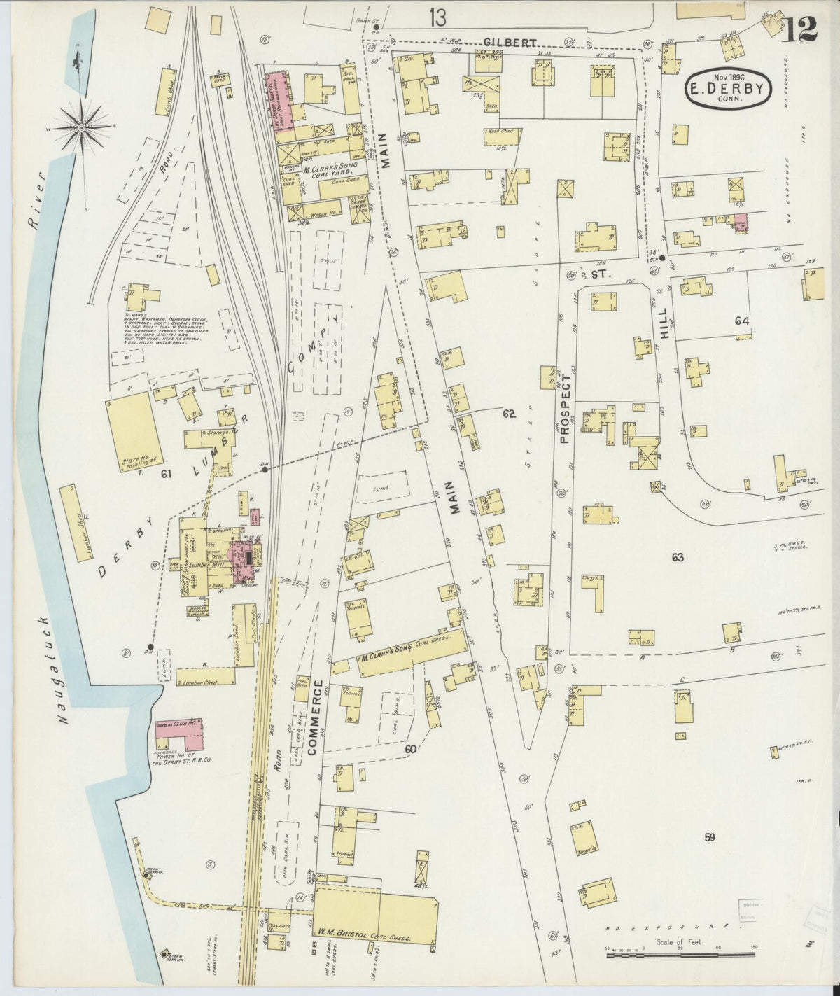 Sanborn Fire Insurance Map from Derby, New Haven County, Connecticut (1896), Sheet #0012 - Complete Map Set gallery image, historic Sanborn map, vintage wall art, Connecticut Connecticut