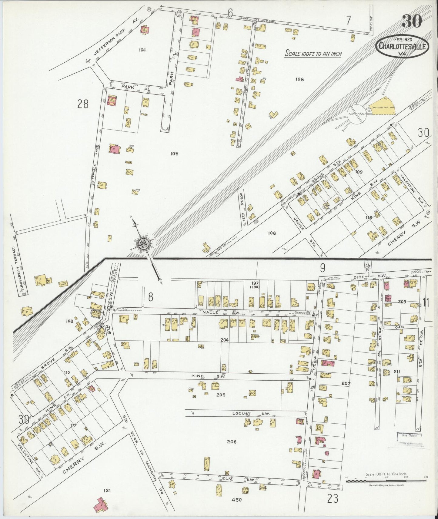 Sanborn Fire Insurance Map from Charlottesville, Independent Cities, Virginia (1920), Sheet #0030 - Complete Map Set gallery image, historic Sanborn map, vintage wall art, Virginia Virginia
