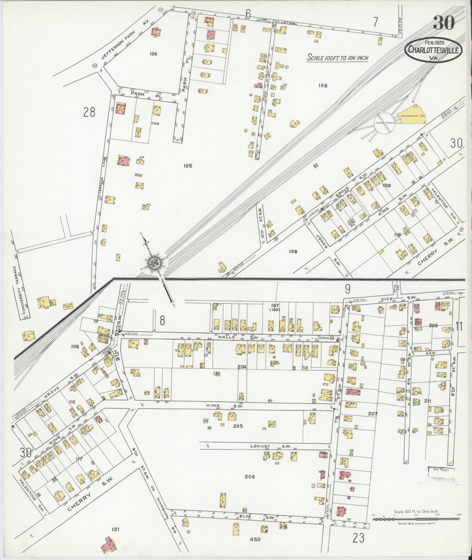Sanborn Fire Insurance Map from Charlottesville, Independent Cities, Virginia (1920), Sheet #0030 - Complete Map Set gallery image, historic Sanborn map, vintage wall art, Virginia Virginia