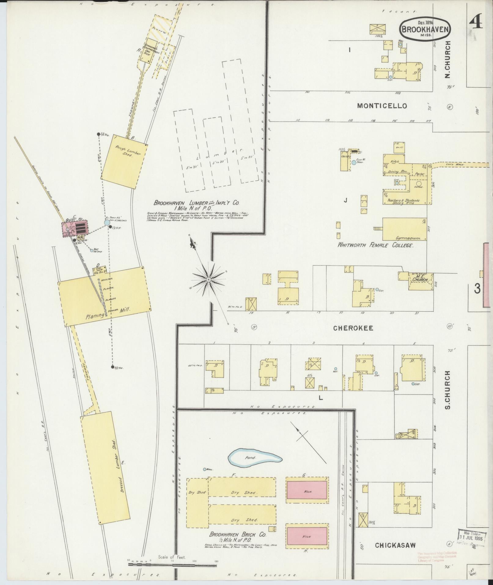 Sanborn Fire Insurance Map from Brookhaven, Lincoln County, Mississippi (1896), Sheet #0003 - Complete Map Set gallery image, historic Sanborn map, vintage wall art, Mississippi Mississippi