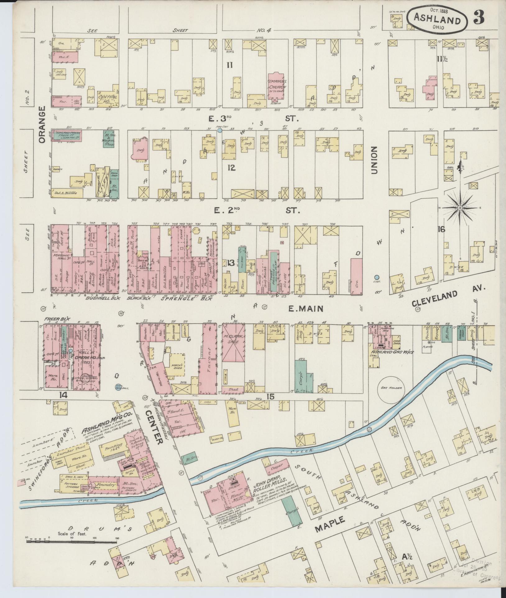 Sanborn Fire Insurance Map from Ashland, Ashland County, Ohio (1888), Sheet #0003 - Complete Map Set gallery image, historic Sanborn map, vintage wall art, Ohio Ohio