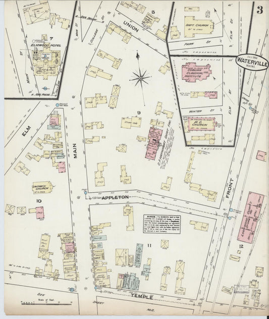 Sanborn Fire Insurance Map from Waterville, Kennebec County, Maine (1884), Sheet #0003 - Historic Sanborn Fire Insurance Map Print, vintage old map wall art, antique decor, genealogy gift, Maine Maine map