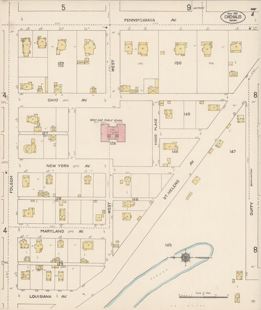 Sanborn Fire Insurance Map from Chehalis, Lewis County, Washington (1912), Sheet #0007 - Historic Sanborn Fire Insurance Map Print, vintage old map wall art, antique decor, genealogy gift, Washington Washington map