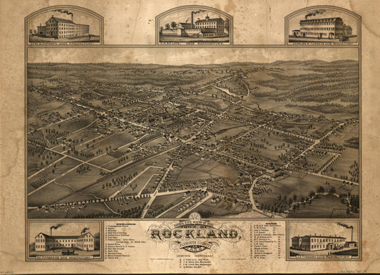 Birds eye view of the town of Rockland, Plymouth County, Mass. : 1881 (1881) – Historic Bird’s-Eye View Panorama Print