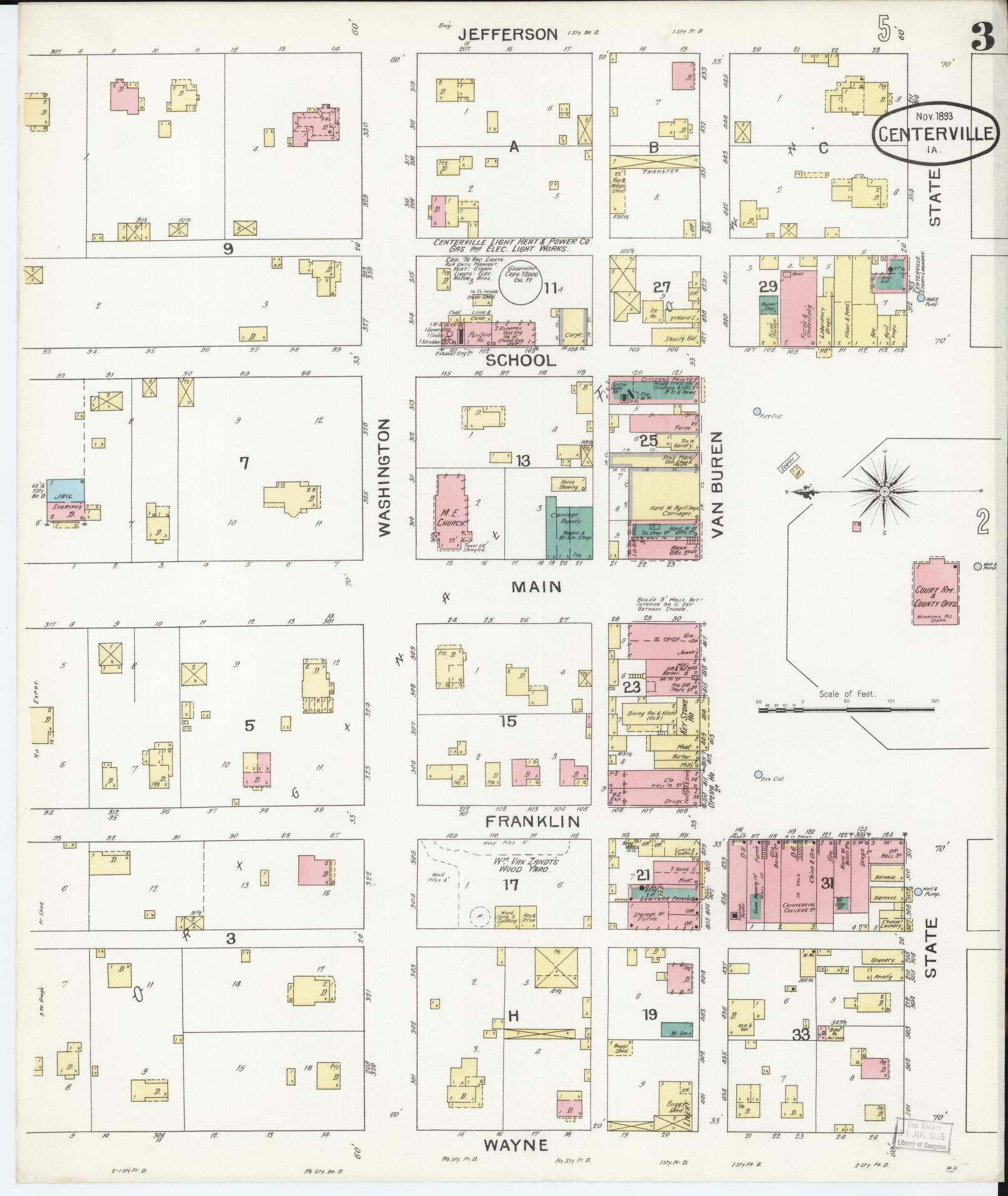 Sanborn Fire Insurance Map from Centerville, Appanoose County, Iowa (1893), Sheet #0003 - Historic Sanborn Fire Insurance Map Print, vintage old map wall art
