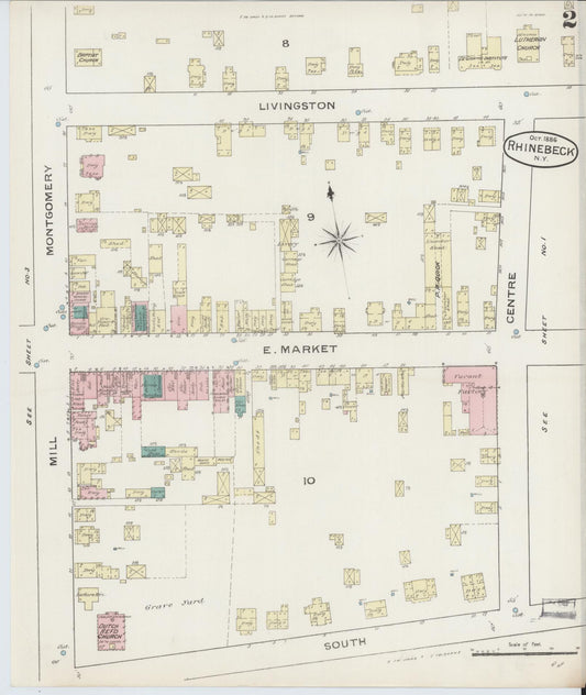 Sanborn Fire Insurance Map from Rhinebeck, Dutchess County, New York (1886), Sheet #0002 - Historic Sanborn Fire Insurance Map Print, vintage old map wall art, antique decor, genealogy gift, New York New York map