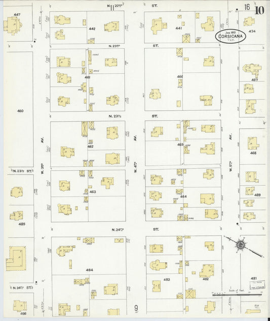 Sanborn Fire Insurance Map from Corsicana, Navarro County, Texas (1910), Sheet #0010 - Historic Sanborn Fire Insurance Map Print, vintage old map wall art, antique decor, genealogy gift, Texas Texas map