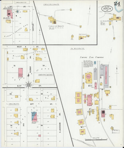 Sanborn Fire Insurance Map from Joplin, Jasper County, Missouri (1900), Sheet #0024 - Complete Map Set gallery image, historic Sanborn map, vintage wall art, Missouri Missouri