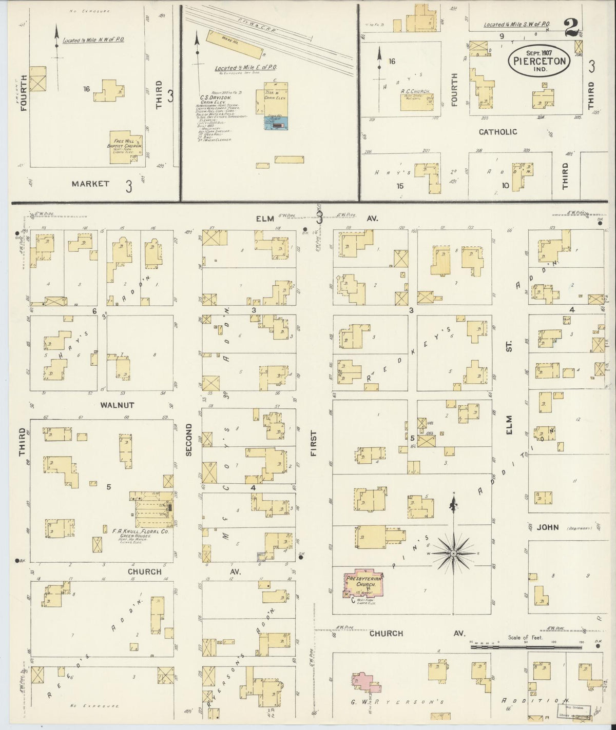 Sanborn Fire Insurance Map from Pierceton, Kosciusko County, Indiana (1907), Sheet #0002 - Historic Sanborn Fire Insurance Map Print, vintage old map wall art, antique decor, genealogy gift, Indiana Indiana map
