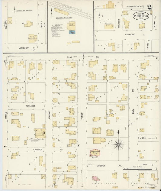 Sanborn Fire Insurance Map from Pierceton, Kosciusko County, Indiana (1907), Sheet #0002 - Historic Sanborn Fire Insurance Map Print, vintage old map wall art, antique decor, genealogy gift, Indiana Indiana map